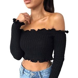 Off the shoulder black crop top